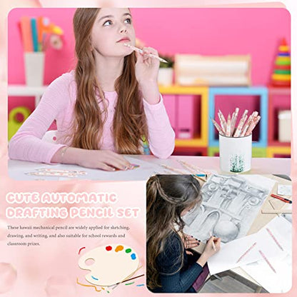 Breling 30 Pcs Kawaii Peach Mechanical Pencil Gift Set 12 Mechanical Japanese Pencils 6 Cute Peach Eraser 12 Tube HB Refill First Day of School Office Gift(0.5mm) - size: 0.5mm