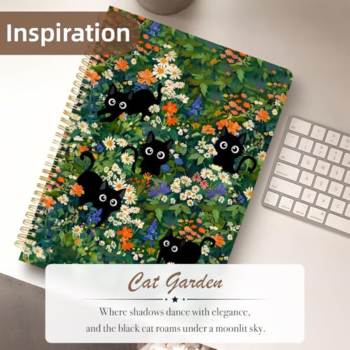 Cute Spiral Notebook journal A4 Aesthetic Pretty Design for Women Girls Kawaii with Pocket, 8.5 x 11 inch, Graph, Cat Garden - color: Cat Garden, style: Graph