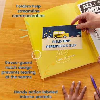 ECR4Kids 2-Pocket Parent-Teacher Classroom Communication Folder, School Supplies, Yellow, 36-Piece - color: Yellow