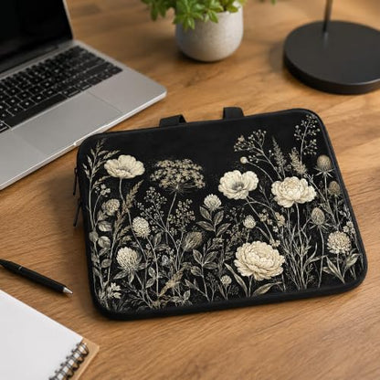 13 Inch Laptop Case Sleeve with Handle, Shockproof Slim Carrying Case | Soft Lining Computer Bag for MacBook Air 13 M3/M2/M1, MacBook Pro 13/14, iPad Pro 13 M4, Black White Roses - color: Black White Roses, size: 13-14 inch