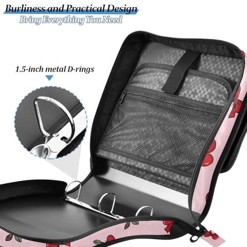 3 Ring Zipper Binder Red Bow Cherry Binders Bag with Shoulder Strap 500 Sheets Paper Organizer Trapper Keeper Documents Storage File Folder for School Office - color: A424