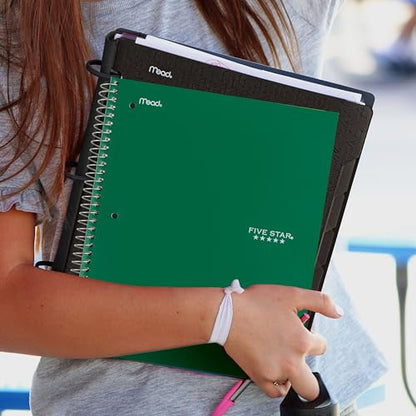 Five Star Spiral Notebook + Study App, 5 Subject, Wide Ruled Paper, 8" x 10.5", 200 Sheets, Fights Ink Bleed, Water Resistant Cover, Forest Green (930012CE1) - color: Green, size: 8" x 10.5" (Pack of 1)
