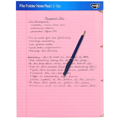 Find It File Folder Notepad - Pack of 72-9.5 x 12.5 Inch Notebook Organizer Folders for Filing, Document, and Clipboard Organization - Pink - color: Pink, size: 72 Folders