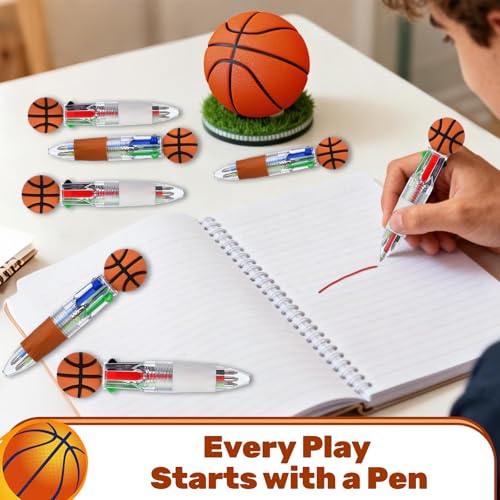 24 Pcs Basketball Party Favors Basketball Multicolor Pen in One 4-in-1 Cute Fun Pens Bulk Kawaii Ballpoint Pen for Sports Goodie Bags Stuffers (Basketball) - style: Basketball
