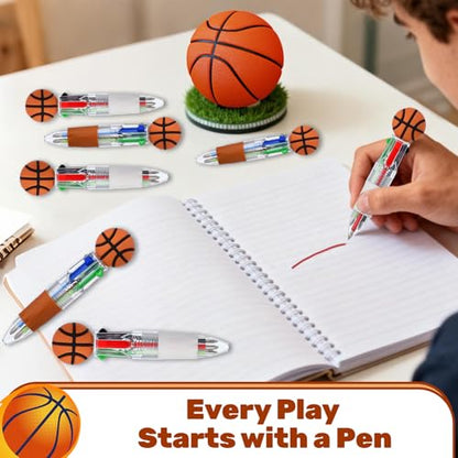 24 Pcs Basketball Party Favors Basketball Multicolor Pen in One 4-in-1 Cute Fun Pens Bulk Kawaii Ballpoint Pen for Sports Goodie Bags Stuffers (Basketball) - style: Basketball