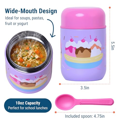 Wildkin Kids 10 oz Insulated Food Jar, Sweet Dreams | Wide-mouth 10 oz jar keeps food hot up to 5 hrs and cold up to 7 hrs · includes two folding spoons · stainless steel interior - color: Sweet Dreams