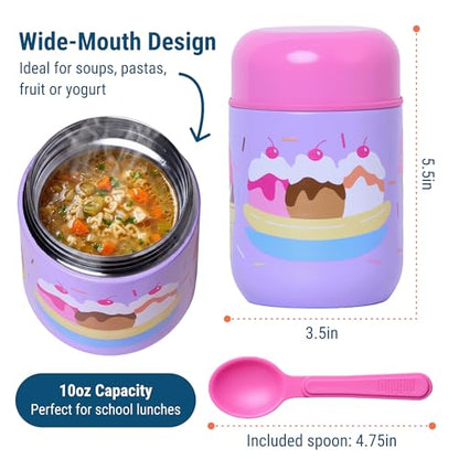 Wildkin Kids 10 oz Insulated Food Jar, Sweet Dreams | Wide-mouth 10 oz jar keeps food hot up to 5 hrs and cold up to 7 hrs · includes two folding spoons · stainless steel interior - color: Sweet Dreams
