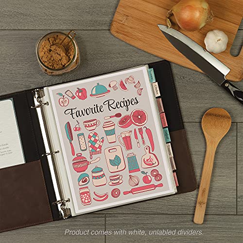 Samsill 8 Tab Recipe Dividers, Recipe Sleeves, Sheet Protector Dividers, with Tab Inserts, Clear, Super Heavyweight, Top Loading, 3 Hole Punched for Standard Letter Size Binders, Archival Safe - size: 1 Pack, style: Tabbed (Letter Size)