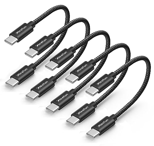 CLEEFUN Short USB C to USB C Cable 60W, USBC to USBC, [5-Pack, 1 ft] Type C to C Charger Cord Fast Charging for iPhone 16 15 Pro Max/Plus, for Samsung Galaxy S24 S23, for iPad/MacBook Pro/Air - color: Black, size: 1ft+1ft+1ft+1ft+1ft