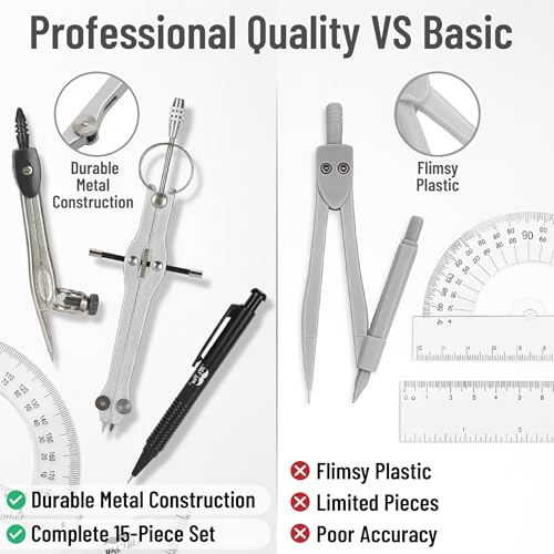 Mr. Pen- Geometry Set, 15 Piece Set with 6 Inch Swing Arm Protractor | IncludesMetal Divider, Set Squares, Ruler, Compasses for Math for Drafting & School Supplies - color: Classic Slate