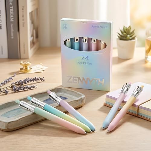 YOXMJDB 5 Pcs Gel Pens, 0.5mm Black Ink Fine Point Quick-Drying Retractable Pens with Metal Clip, Smooth Writing Pens for School & Office, Journaling & Note Taking (5 Pcs Z4 Aurora) - color: 5 Pcs Z4 Aurora
