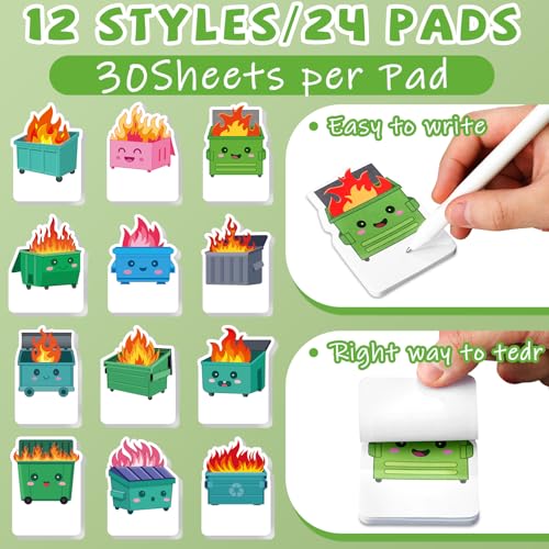 Yinder 24 Pads Cute Sticky Notes Fun Kawaii Dumpster Sticky Notes Pads Bulk Cartoon Memo Self Adhesive Gift for Back to School Veterinary Office School Tab Party Supplies - style: Dumpster