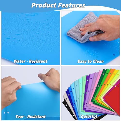 60 Pack Plastic Folders with Pockets 3 Hole Punched - Oleitodh 20 Colors 2 Pocket Folder with 2 Business Card Holder, Fit in 3 Ring Binder, Heavy Duty Folders for School Home Office & Business - style: 3 Hole Punched Style
