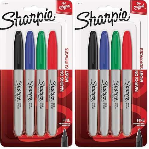 SHARPIE Permanent Markers, Fine Point (Pack of 2) - color: Assorted Colors, size: 4 Count (Pack of 2)