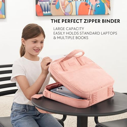 Sturdy 3-Ring Zipper Binder with Shoulder Strap for School – Beautiful 2-Inch Zip-Up Binder with Extra Pockets Holds 500 Sheets, Books & Laptop – Easy-to-Carry Trapper Keeper Made of Premium Fabric - color: Pink