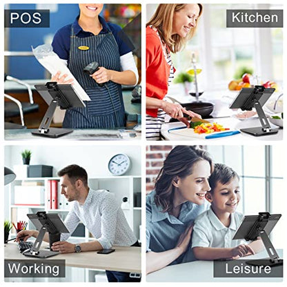 Tablet Stand Adjustable & Foldable, 360° Swivel Heavy Aluminum Tablet Holder for Desk, Compatible with iPad Pro/Air/Mini, Galaxy Tab, Surface Pro, Kindle Fire (7-13") (Dark Gray) - color: Dark Gray