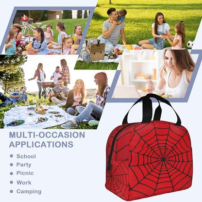Spider Web Red Insulated Lunch Bag Reusable Lunch Box Women Men,Cooler Thermal Meal Tote for Kids School Student Picnic Office Work - color: Spider Web Red