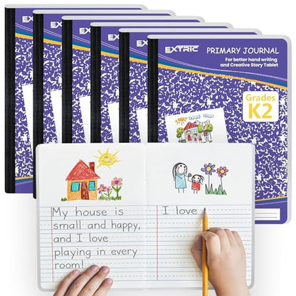EXTRIC Primary Composition Notebook K-2, 6 PK Primary Journal 200 Pages - size: 6