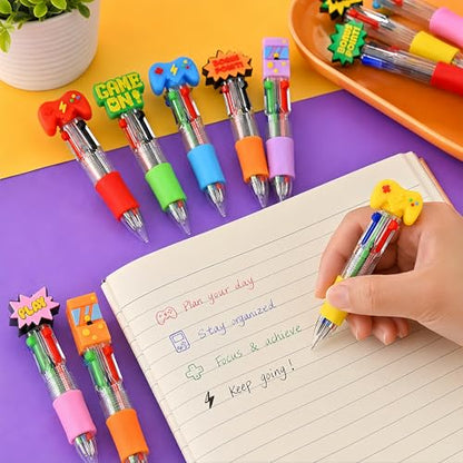Oneshow 48 Pack Video Game Party Favors Pens Mini 4-in-1 Ballpoint Pens | Game Themed Multicolor Pen with 6 Fun Topper Styles, Gaming Pens Bulk for Classroom Prizes Goodie Bag Stuffers Birthday Gifts - style: Game-48PCS