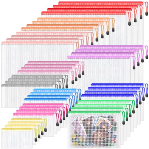 Smarpau 44pcs Mesh Zipper Pouch Bags,8 Sizes 11 Colors Board Game Bags | Plastic Zipper Mesh Bags for Organizing,Multipurpose Waterproof Mesh Bags for Puzzle Storage,Toy Pouch,Travel Storage - size: Multisizes-44pcs