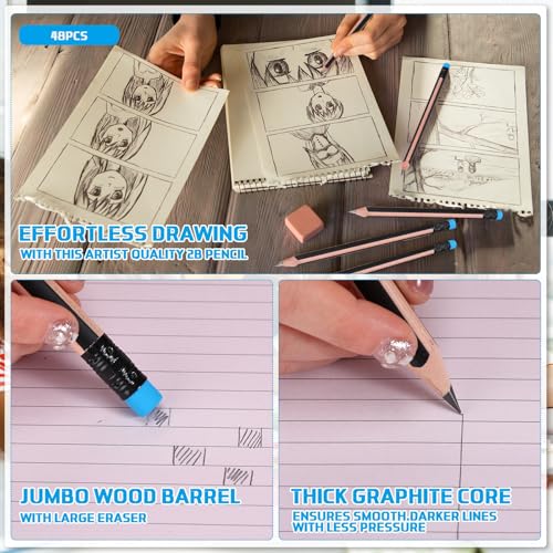 Seajan 96 Pcs 6b Jumbo Pencils, Big, Fat, Thick, Triangular Grip 7 Inch Large Pencils Refill with Eraser for Beginners Office Christmas Gifts(Black) - color: Black, style: 6B
