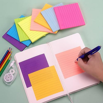 Eastern Wolf Lined Sticky Notes, 4x4in, 8 Bright Colors Pads, 50 Sheets/Pad | Self-Stick & Removable, Office/School/Home Use - color: 4x4 8 Pads