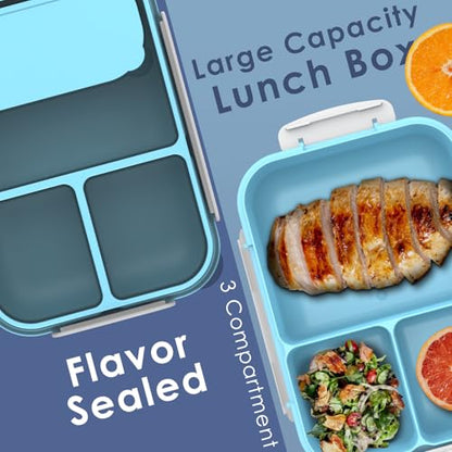 WHALEHOUSE Large Capacity Bento Box for Adult, 1700ML 3 Compartments Lunch Box with Utensil, Airtight Food Container with Lids for Meal Prep, Microwave/Dishwasher/Freezer Safe, On the Go (Blue) - color: 1700mL-Blue
