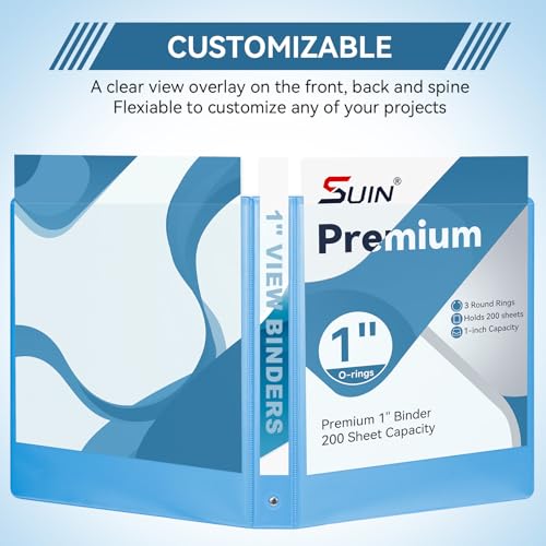 SUIN 1 Inch 3 Ring Binder, Clear 1'' View Presentation Binders with 2 Pockets, Fits 8.5 x 11 Letter Size, Durable Polypropylene, Non-Stick & PVC-Free for School, Office & Home (Aqua Blue) - color: Aqua Blue