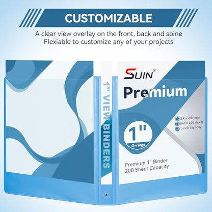 SUIN 1 Inch 3 Ring Binder, Clear 1'' View Presentation Binders with 2 Pockets, Fits 8.5 x 11 Letter Size, Durable Polypropylene, Non-Stick & PVC-Free for School, Office & Home (Aqua Blue) - color: Aqua Blue
