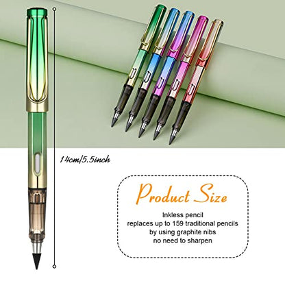 Ainiv Inkless Pencil with Eraser - 5 Sets Infinity Pencil, Reusable with Extra 5 Eraser & 5 Replaceable Nibs for Home, Office & School Writing, Drawing - color: 5PCS-Bright color