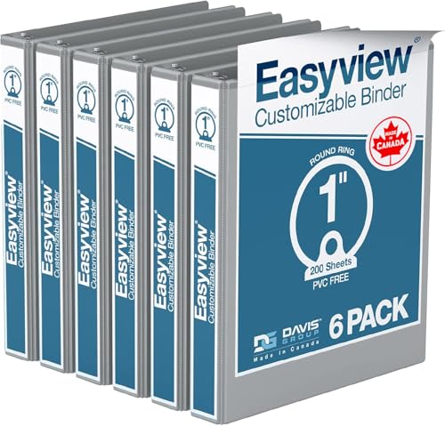 Easyview Premium 3-Ring Binders with Clear-View Covers and Round Rings, Binders for School or Office, 1 Inch, Pack of 6, Gray - color: Gray, size: 1 Inch, style: Pack of 6