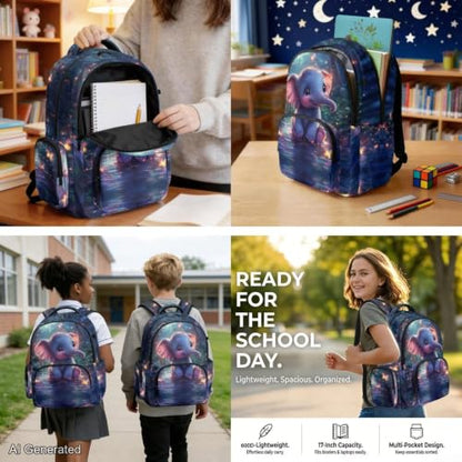 Cute Elephant Backpack for Girls Boys Kids Backpack with Lunch Box Water Bottle Pouch and Soft Pencil Case Elementary Middle High School Lightweight Waterproof Large Capacity Bookbag - color: Cute Elephant