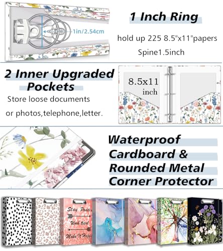 3 Ring Binder 1 Inch, Three Ring Binders Organizer with Clipboard, 5-Tabs Pockets Dividers, Plastic Folder, 18 Divider Stikers, BVSSX Cute Binder with Pen Loop (Blue Bloom, Letter Size) - color: Blue Bloom, size: 1in（Letter Size）