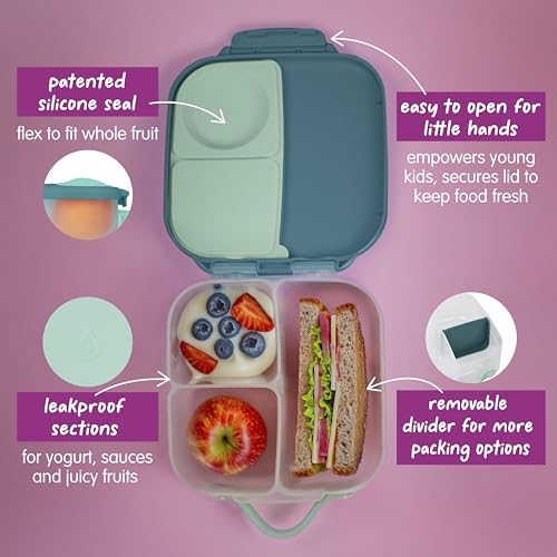 b.box Lunch Box Kids 2-pack, Mini Lunch Box + Snack Containers for Kids | 4.25 + 1.75 Cup Bento Box for Kids, Snack Box, Lunch Containers, Leak Proof, Dishwasher Safe, BPA Free, PFAS Free, Ages 4m+ - color: Emerald Forest