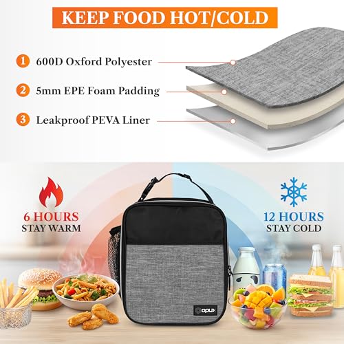 opux Insulated Lunch Bag for Kids Boys Girls, Small Compact Lunch Box with Wide Opening & Mesh Pockets, Reusable Lunch Pail for School, Work, Adults, Men, Women, Heather Grey - color: Heather Gray