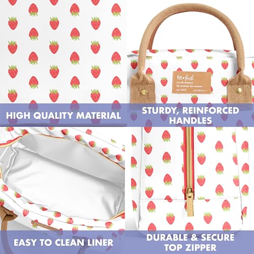 Fit & Fresh Bloomington Lunch Bag for Women - Insulated Large Lunch Box for Work with Containers, Leak-Resistant, Stain-Resistant, Zipper Closure, Strawberry - color: Strawberry