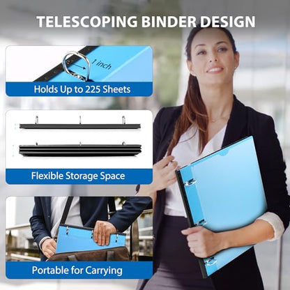 1 Inch Telescoping 3 Ring Binder-4PCS, Flexible Binder with Customized Front Cover, Holds 8.5x11 Paper, School Office Supplies, 4 Colors - color: Blue,green,pink,red, size: 1 Inch, style: with Customized Cover - 4PCS