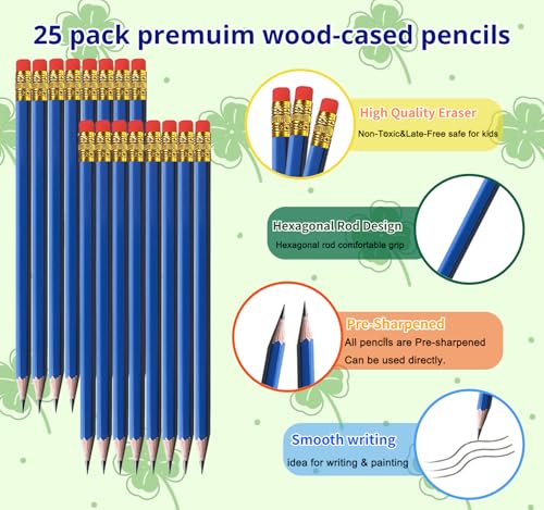 Adhere 25pcs Woodcase Pencils with Eraser Premium Pre-Sharpened Hexagon Graphite 2B pencils ideal for home, office writing including a Free Sharpener(Navy Blue・25pcs) - color: Navy Blue・25pcs