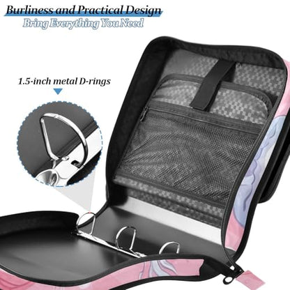 Pink Shells and Jellyfish Zipper Binder 3 Ring 1.5 Inch School Binder Organizer with Shoulder Strap Handle File Folder Pockets Large Capacity Students Girl Boy Men Office Work - color: Pink Shells and Jellyfish