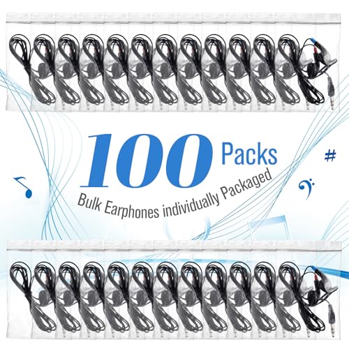 Kanayu 100 Pack Earbuds Bulk Earphones for School Classroom, Student Wired Earbuds Headphones Without Mic, Earphones Bulk for Adults School Library Laptop, Individually Bagged (Black) - color: Black