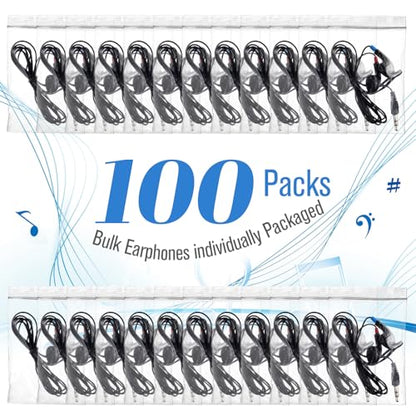 Kanayu 100 Pack Earbuds Bulk Earphones for School Classroom, Student Wired Earbuds Headphones Without Mic, Earphones Bulk for Adults School Library Laptop, Individually Bagged (Black) - color: Black