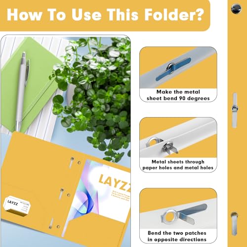 Plastic 2 Pocket Folders with Prongs, 30 Pack, Heavyweight, Letter Size Poly Folders with 3 Metal Prongs Fastener Clips (Yellow) - color: Yellow