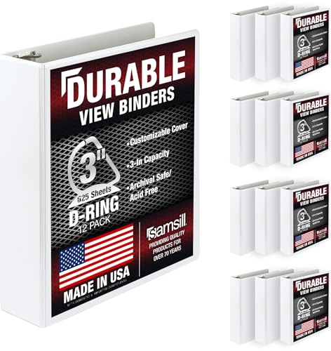 Samsill Durable 3 inch 3 Ring Binder, D Ring Binder, 100% Recycled Chipboard, White, 12 Pack - color: White, size: 12 Pack, style: 3 Inch