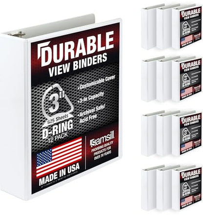 Samsill Durable 3 inch 3 Ring Binder, D Ring Binder, 100% Recycled Chipboard, White, 12 Pack - color: White, size: 12 Pack, style: 3 Inch
