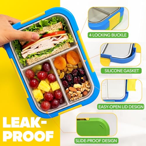 EASYFUN Bento Box Adult, Lunch Box, 3-Compartment Lunch Containers, Drop-Proof, Dishwasher Safe & Made with BPA-Free Materials (Blue green) - color: Blue green