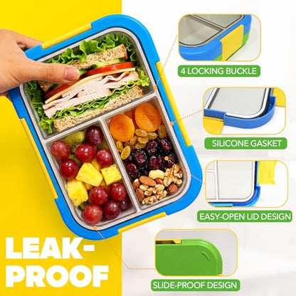 EASYFUN Bento Box Adult, Lunch Box, 3-Compartment Lunch Containers, Drop-Proof, Dishwasher Safe & Made with BPA-Free Materials (Blue green) - color: Blue green