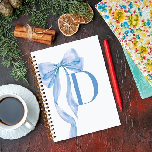 JXREQ Coquette Blue Bow Personalized Notebook, Initial Letter D Monogram Journal, Preppy Girly Ribbon Bow Journal, Monogrammed Gifts for Women, Aesthetic Spiral Notebook 5.5x8.3 - color: D Blue