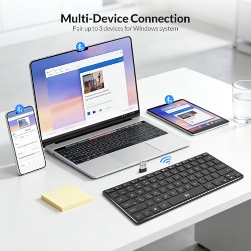 Rii Wireless Keyboard,Bluetooth Keyboard(2.4G+BT5.0),RGB Backlit,Rechargeable with Aluminum Alloy Case for Tablet,Surface,PC,Laptop with Windows (X9-Windows)