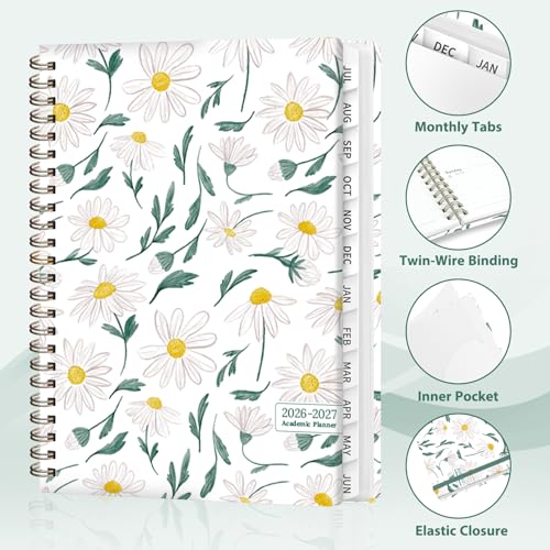 Planner 2026-2027, Weekly and Monthly Academic Year Calendar Planner, July 2026 - June 2027, Daily Agenda Book for Office School Supplies, A5(6.3'' x 8.5'') - color: 2607-White Daisy, size: 6.3"x8.5"(Jul 2026-Jun 2027)