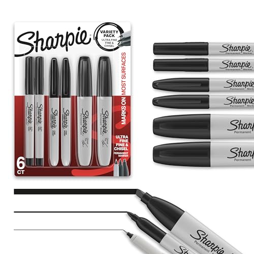Sharpie Permanent Markers Variety Pack, Includes Chisel, Fine, and Ultra-Fine Tips, Black, 6 Count - Poster, Office, School Supplies - color: Black